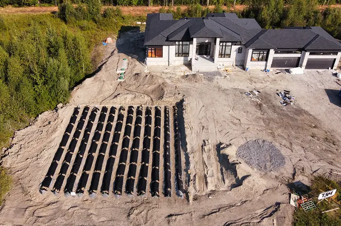 aerial view of septic system under construction